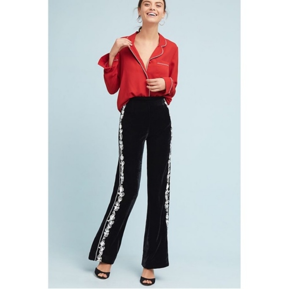 RAGA Anthropologie Maddy Velvet Wide Leg Pants